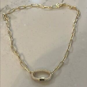 Karen Scott Emery Link Gold Elegant Chain Necklace with crystal oval accent